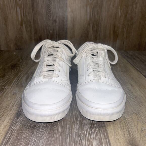 VANS Classic Old Skool White Leather Sneaker Skate Shoes US Size M 4.5 / W 689+3 - Picture 3 of 11